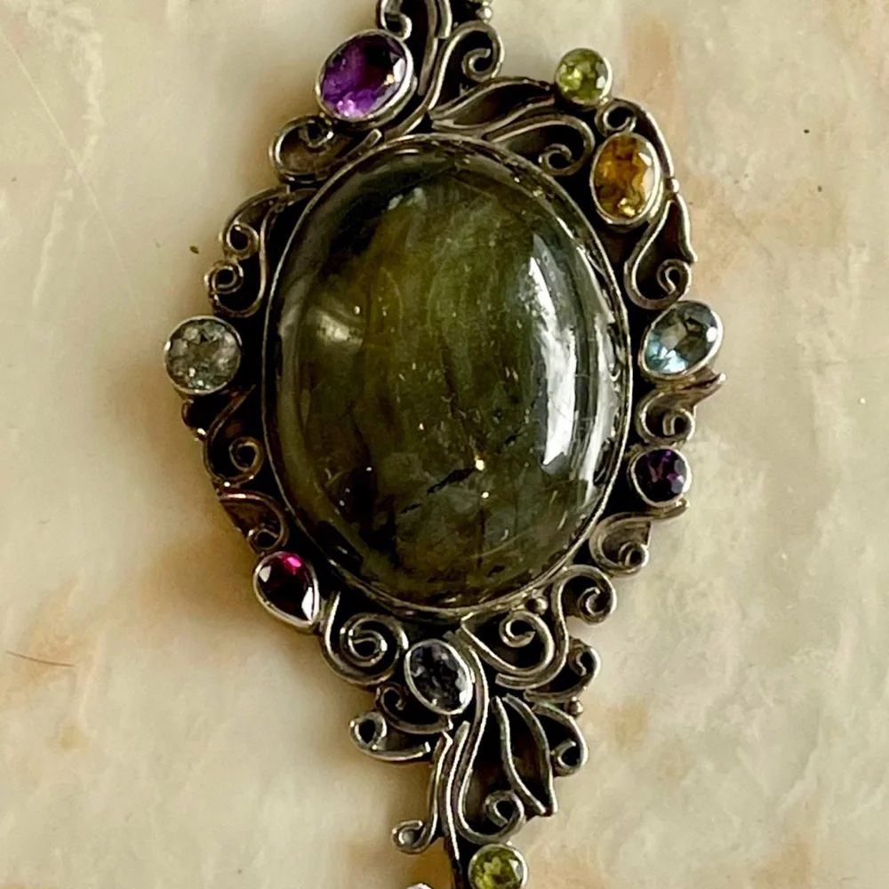 NEW Sterling Silver Labradorite Amethyst Garnet Citrine Peridot Topaz Pendant - Picture 5 of 6